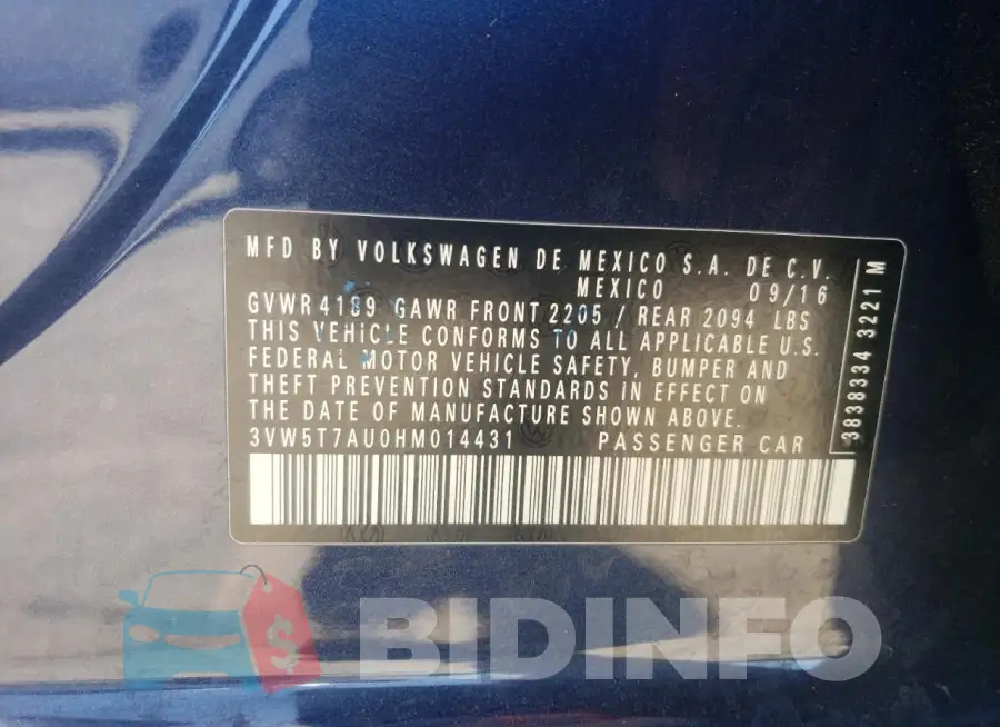 3VW5T7AU0HM014431 Photo# 13