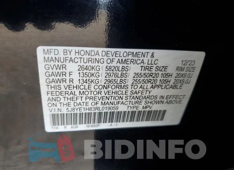 5J8YE1H83RL019059 Photo# 13