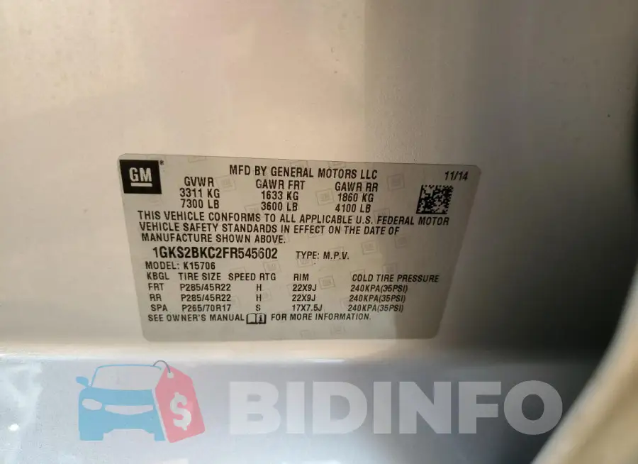 1GKS2BKC2FR545602 Photo# 13