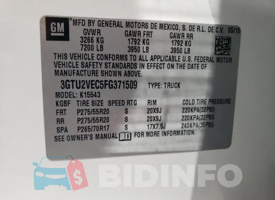 3GTU2VEC5FG371509 Photo# 13