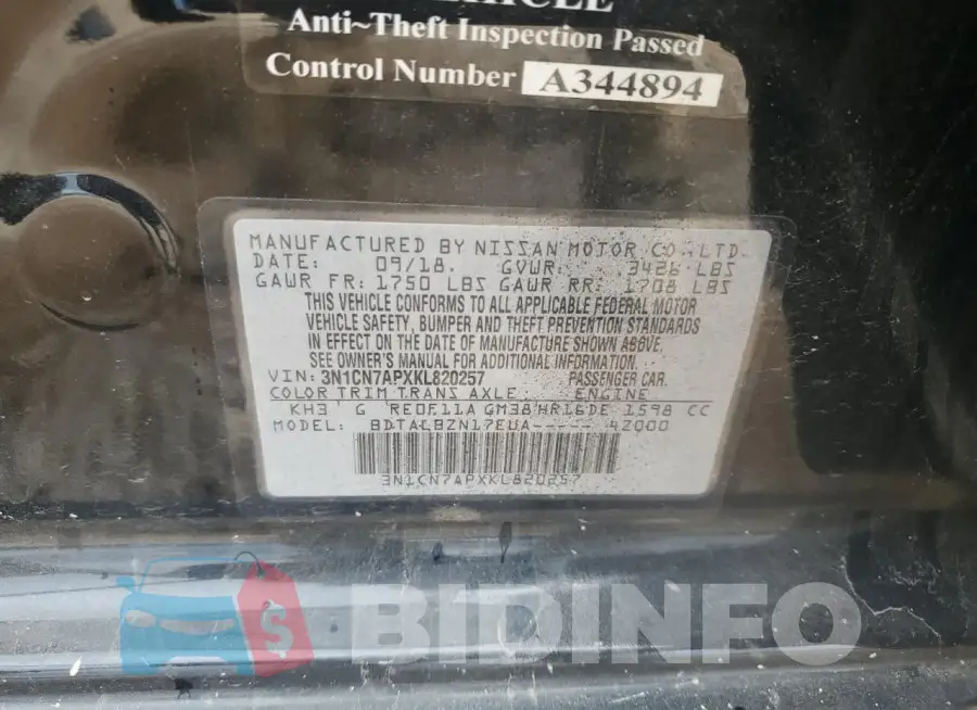 3N1CN7APXKL820257 Photo# 12