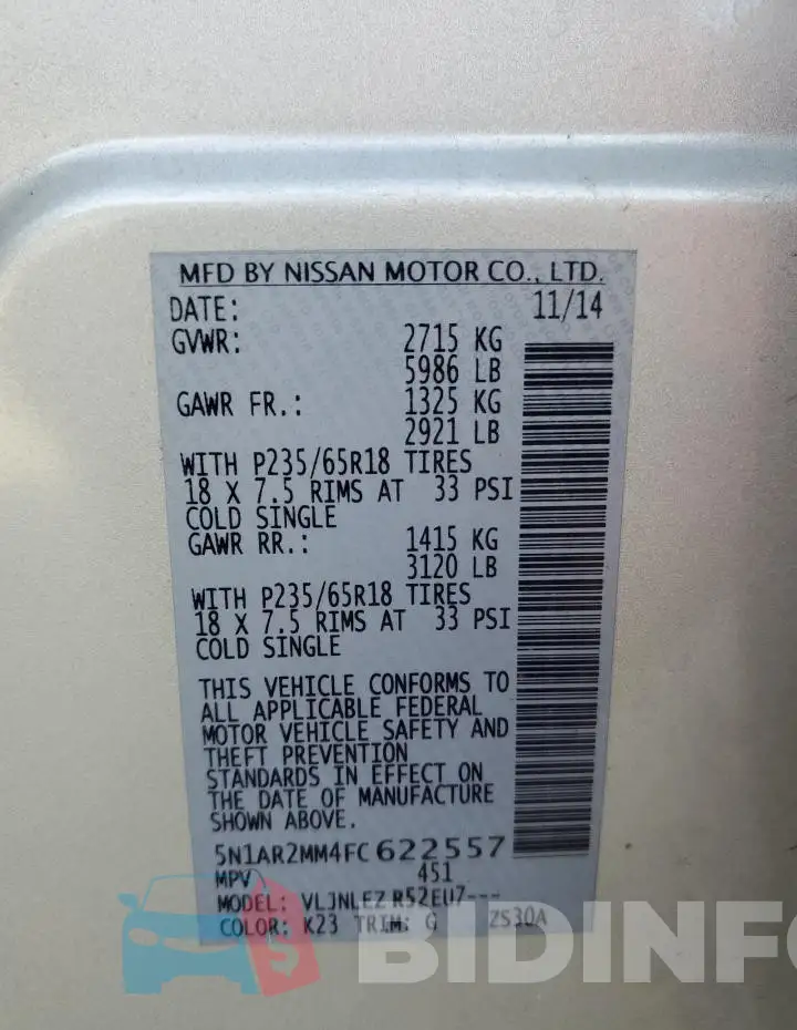 5N1AR2MM4FC622557 Photo# 14