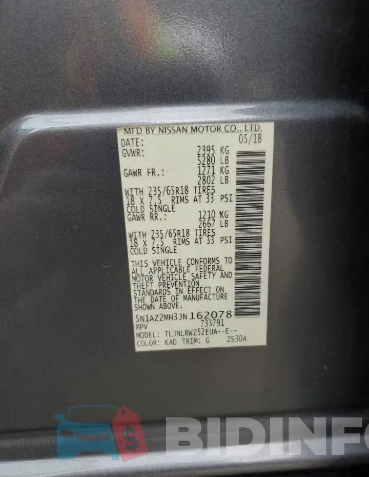 5N1AZ2MH3JN162078 Photo# 14