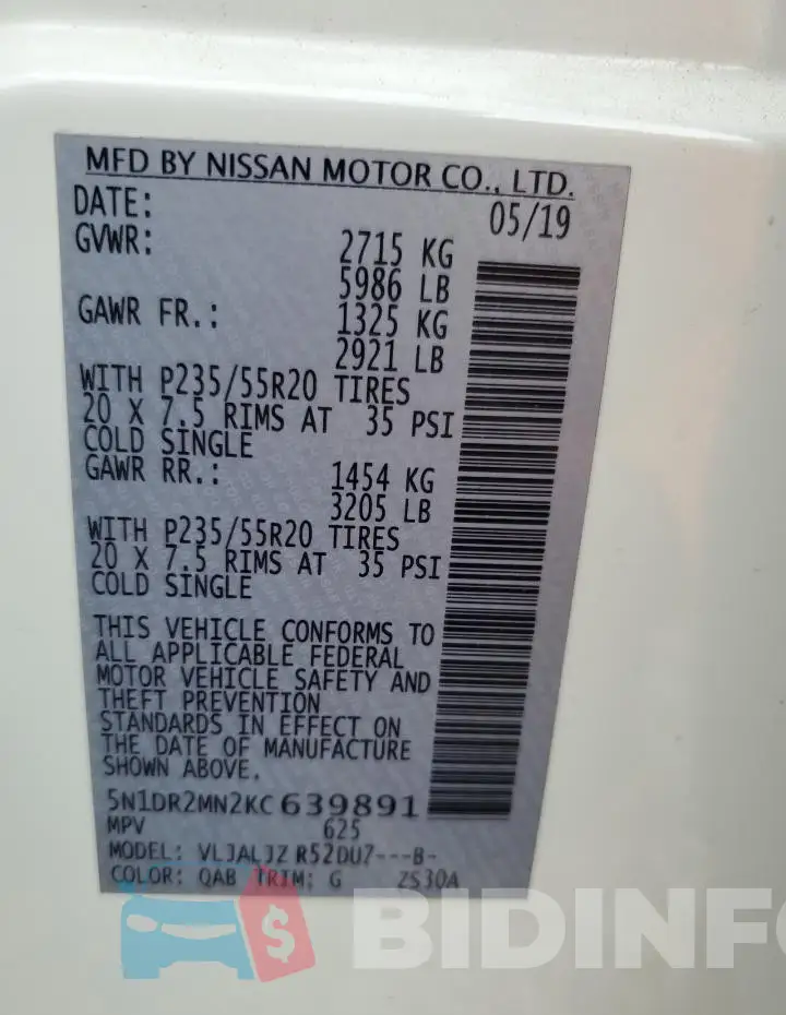 5N1DR2MN2KC639891 Photo# 14