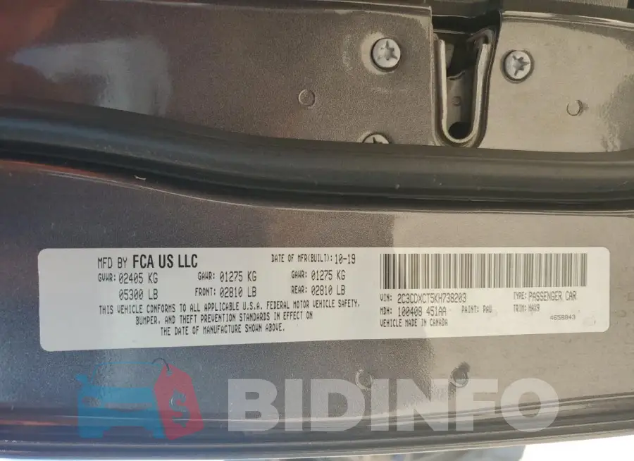 2C3CDXCT5KH738203 Photo# 12