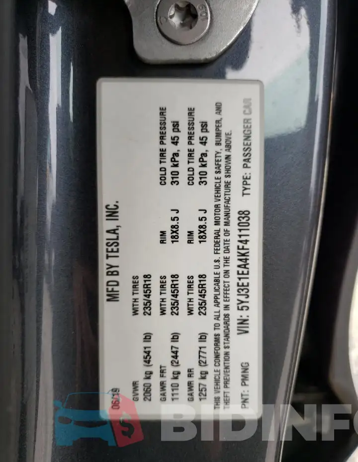 5YJ3E1EA4KF411038 Photo# 13