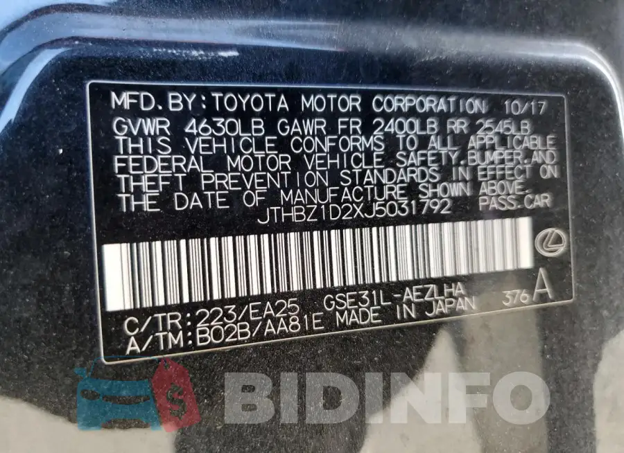 JTHBZ1D2XJ5031792 Photo# 12