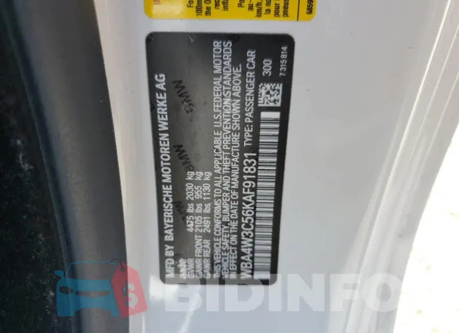 WBA4W3C56KAF91831 Photo# 12