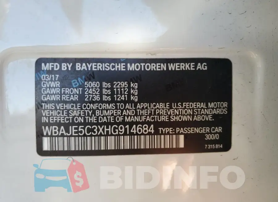 WBAJE5C3XHG914684 Photo# 13