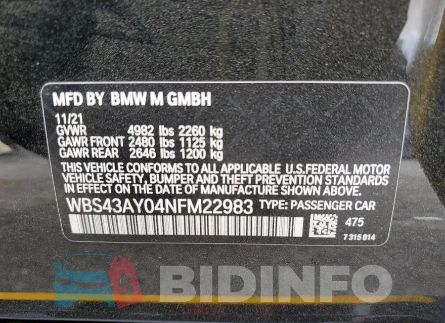 WBS43AY04NFM22983 Photo# 13