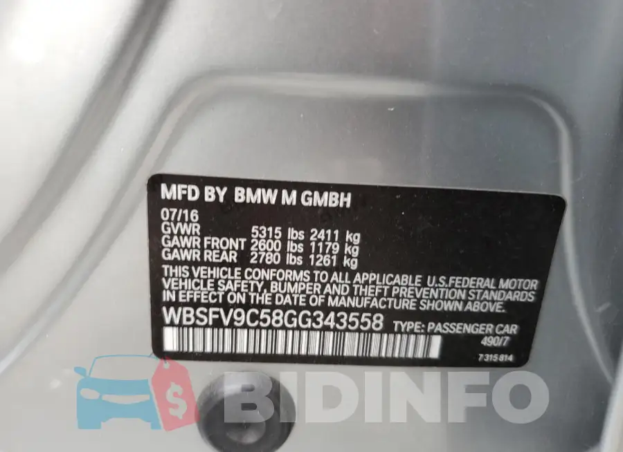 WBSFV9C58GG343558 Photo# 12