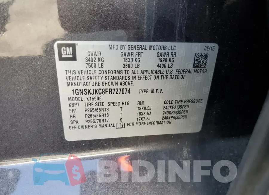 1GNSKJKC8FR727074 Photo# 13