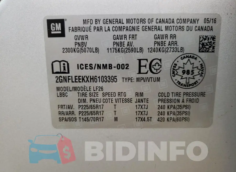 2GNFLEEKXH6103395 Photo# 13