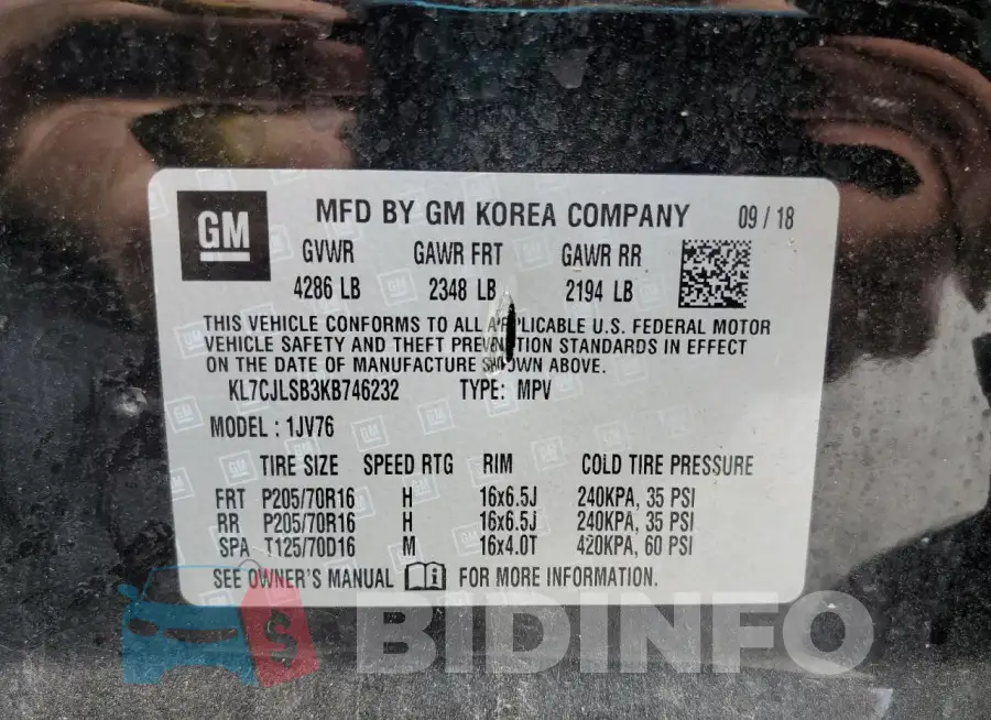 KL7CJLSB3KB746232 Photo# 13