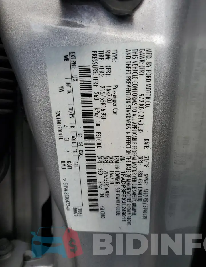 1FADP3FEXJL249011 Photo# 12