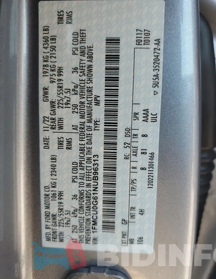 1FMCU0G61NUB96313 Photo# 13