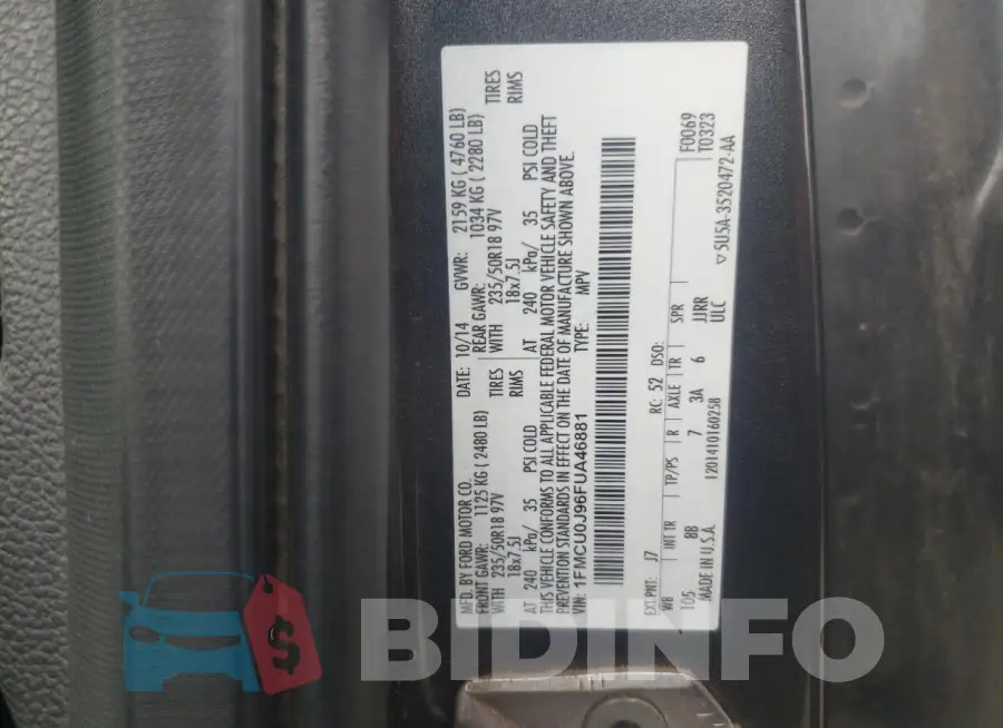 1FMCU0J96FUA46881 Photo# 13