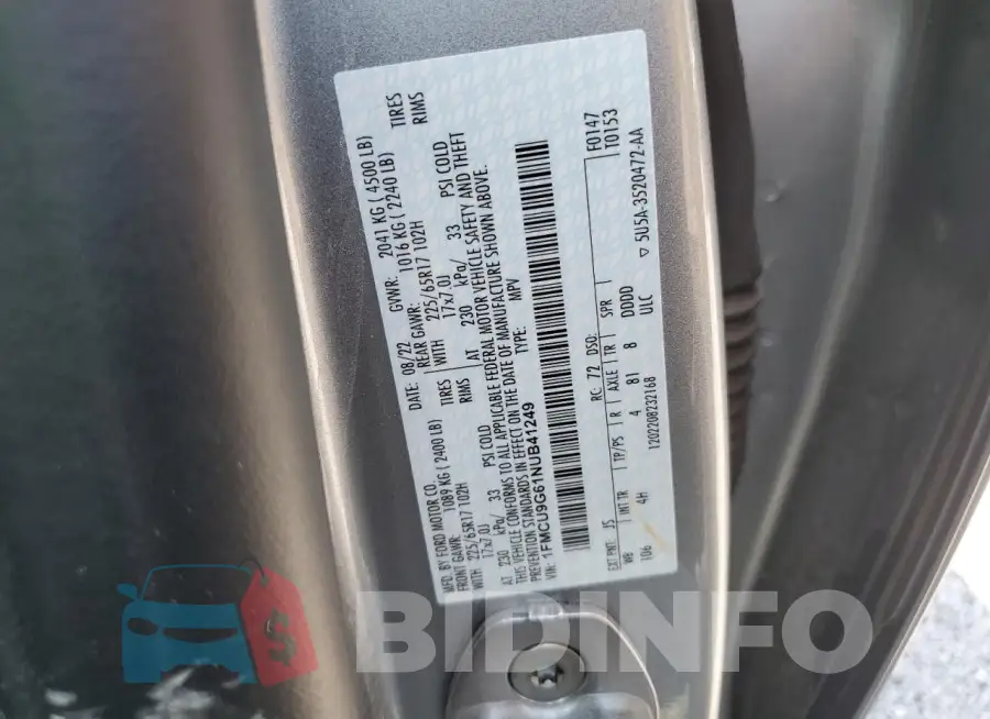 1FMCU9G61NUB41249 Photo# 12