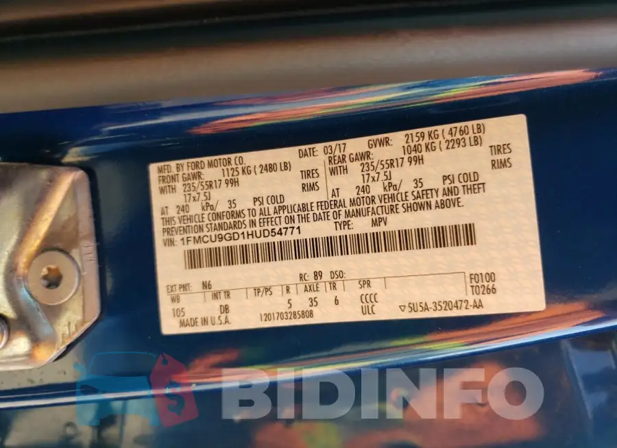 1FMCU9GD1HUD54771 Photo# 12