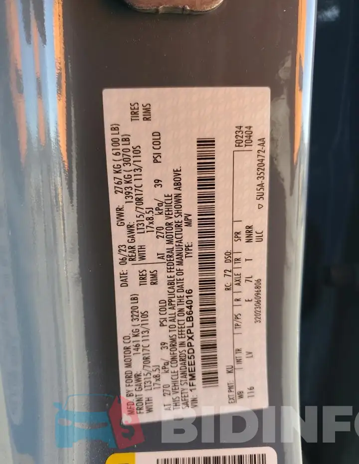 1FMEE5DPXPLB64016 Photo# 13