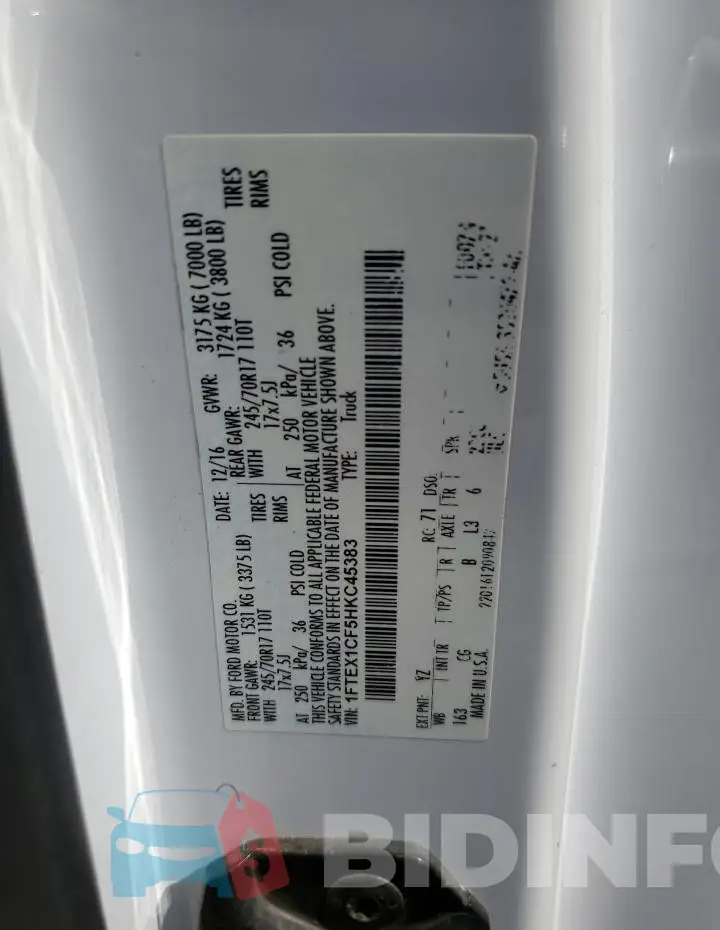1FTEX1CF5HKC45383 Photo# 12