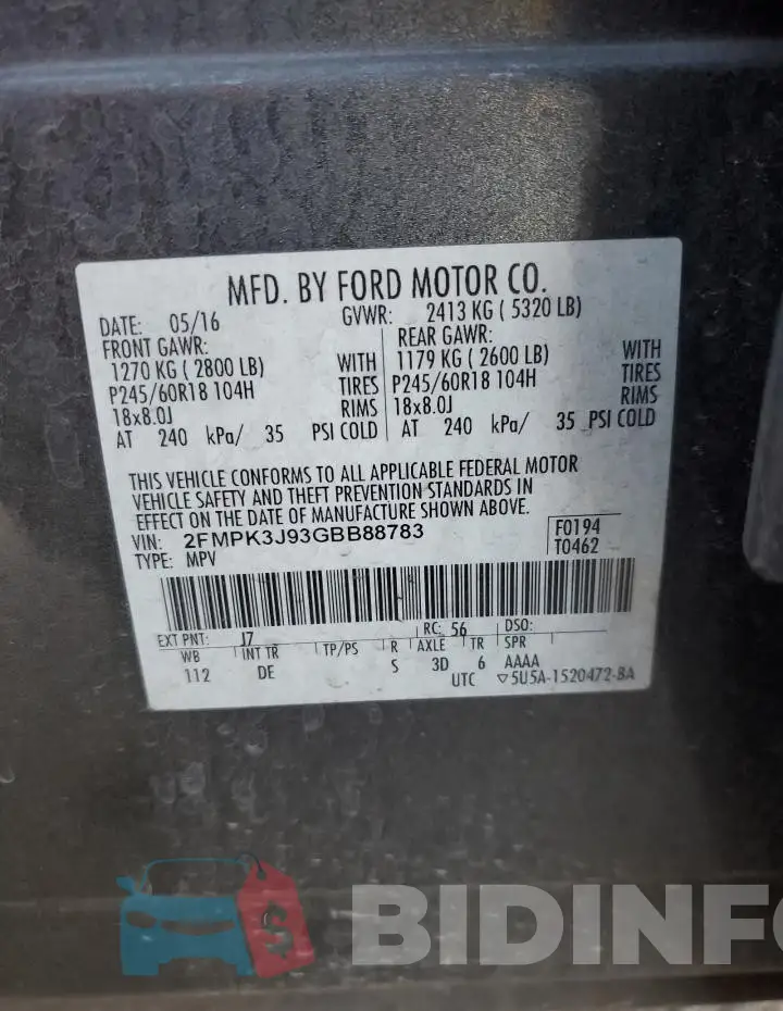 2FMPK3J93GBB88783 Photo# 13