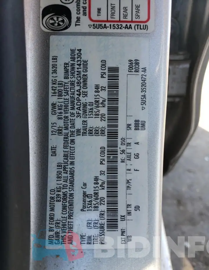 3FADP4AJ8GM143304 Photo# 12