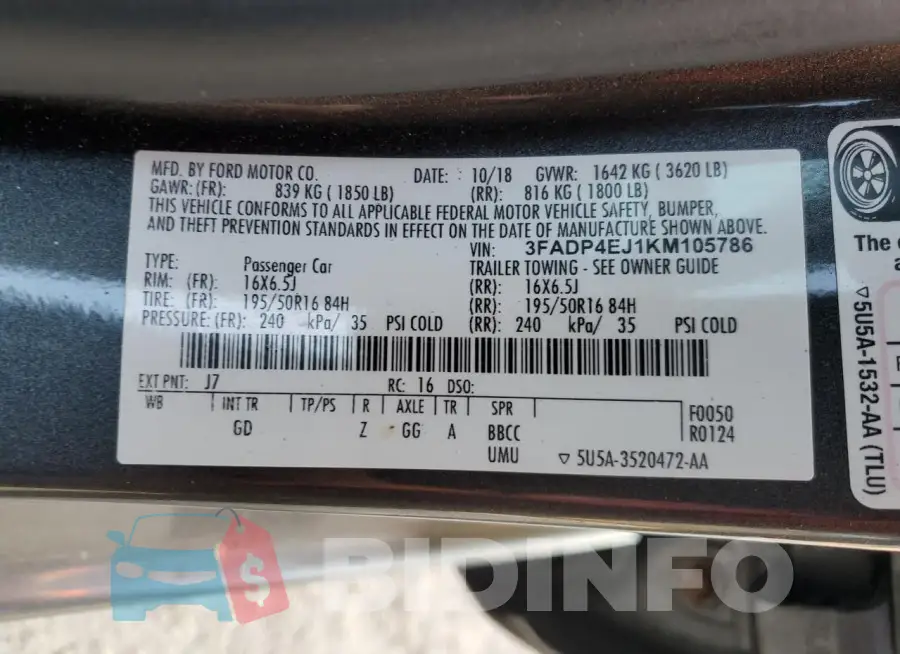 3FADP4EJ1KM105786 Photo# 12