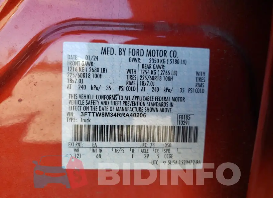 3FTTW8M34RRA40206 Photo# 12