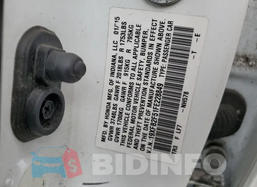 19XFB2F51FE228849 Photo# 12