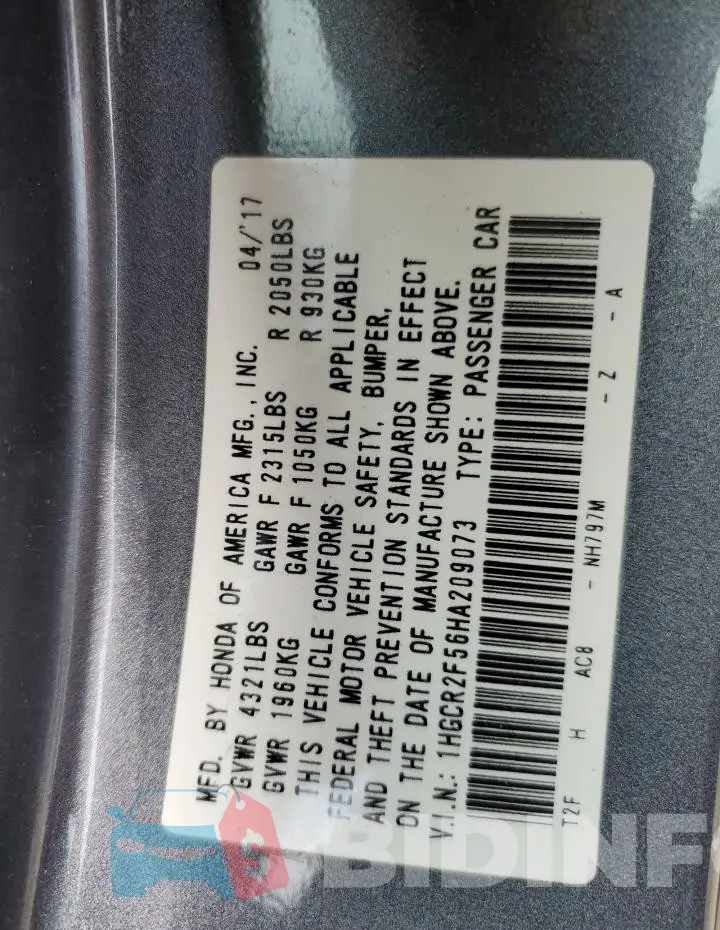 1HGCR2F56HA209073 Photo# 12