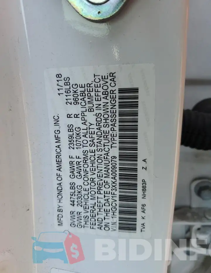 1HGCV1F3XKA009079 Photo# 13