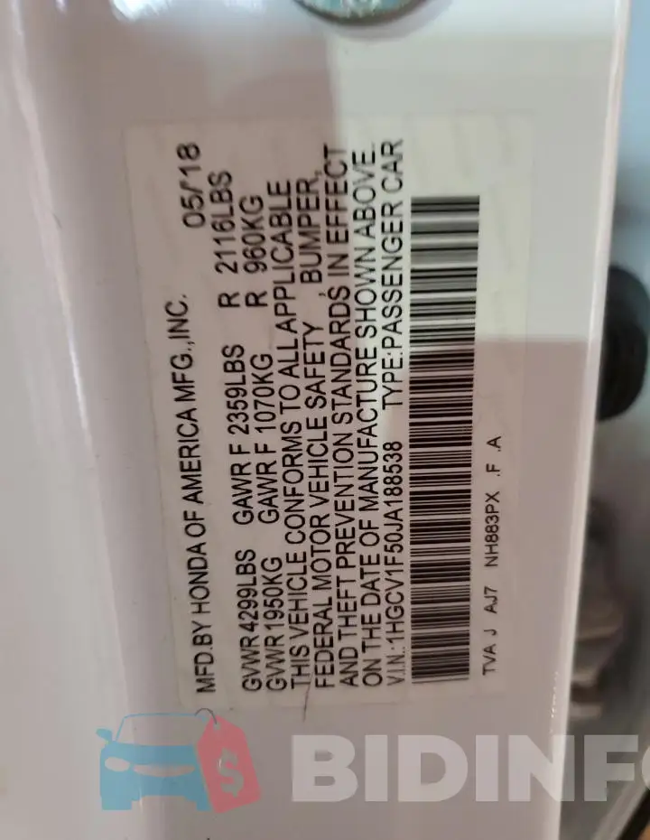 1HGCV1F50JA188538 Photo# 13
