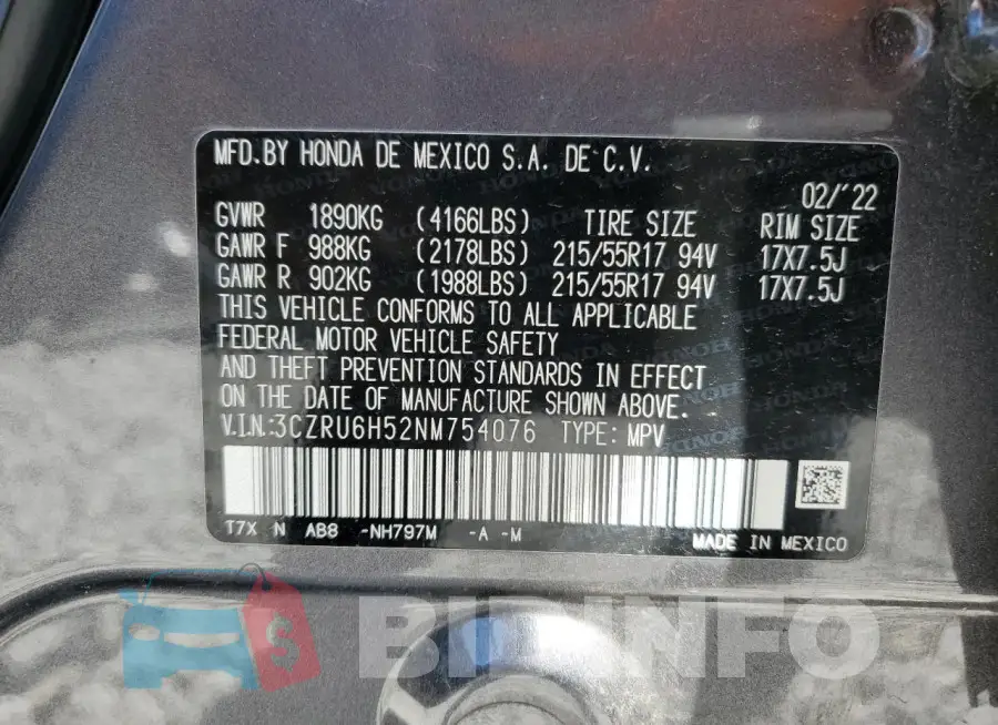 3CZRU6H52NM754076 Photo# 13
