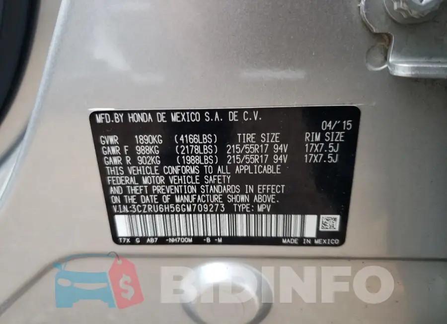 3CZRU6H56GM709273 Photo# 14