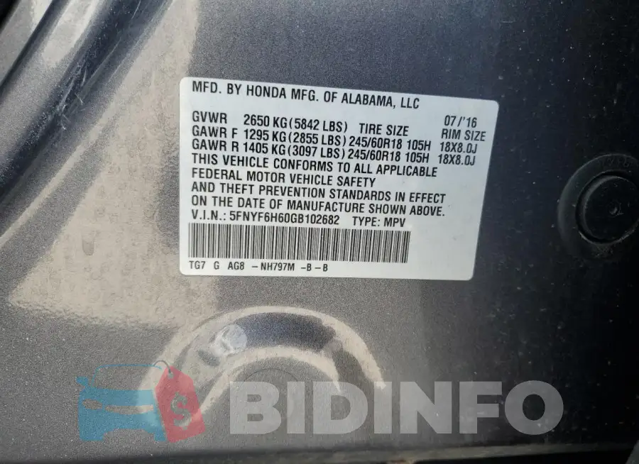 5FNYF6H60GB102682 Photo# 12