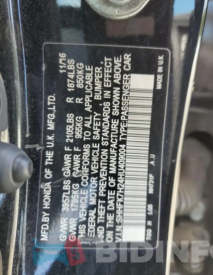 SHHFK7H24HU409004 Photo# 13