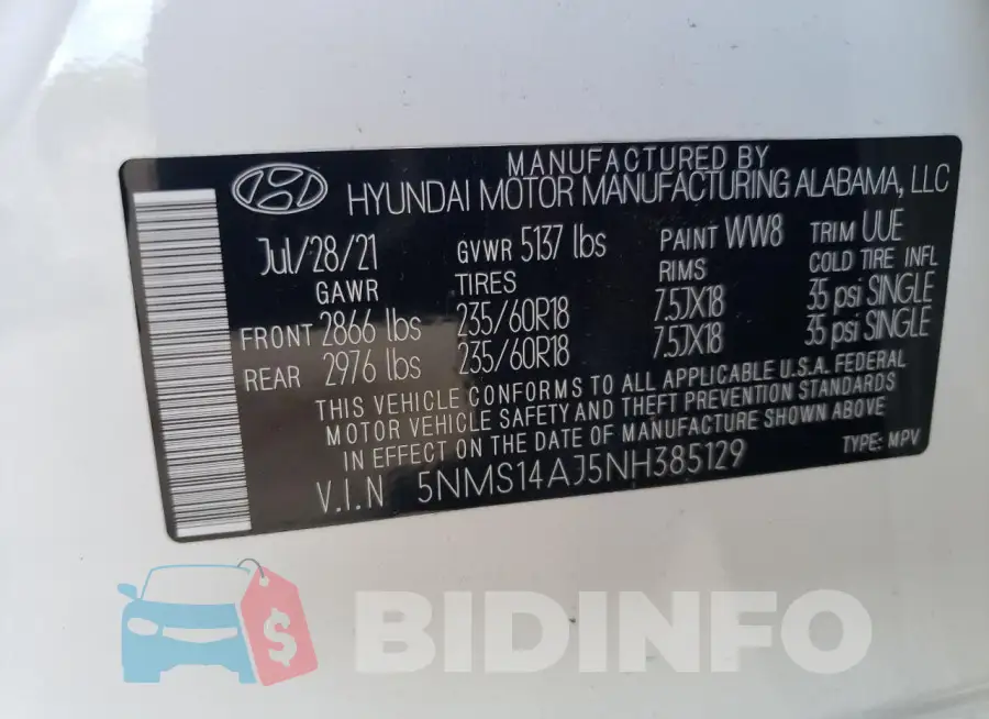 5NMS14AJ5NH385129 Photo# 13
