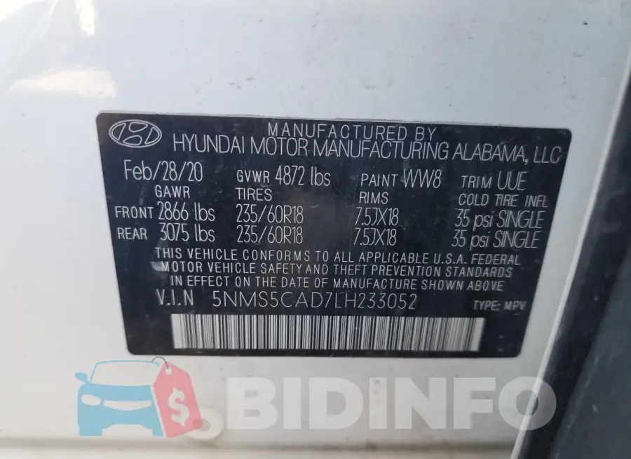 5NMS5CAD7LH233052 Photo# 14