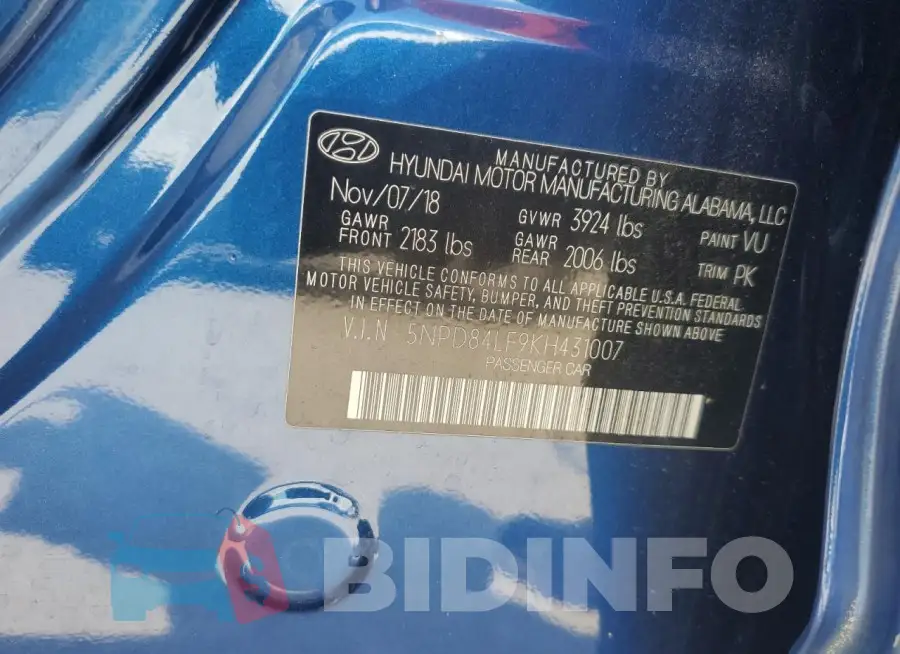 5NPD84LF9KH431007 Photo# 12