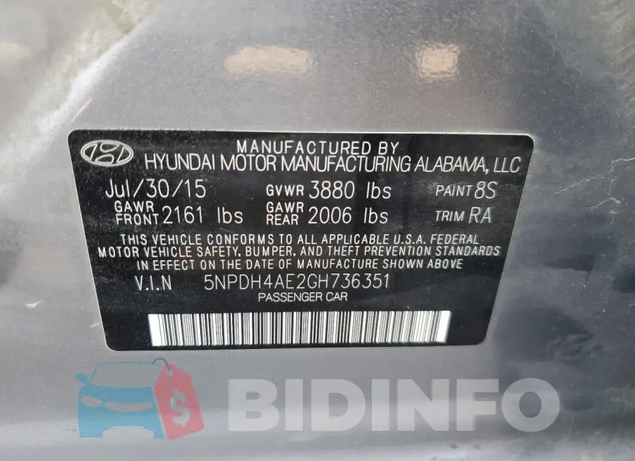 5NPDH4AE2GH736351 Photo# 12