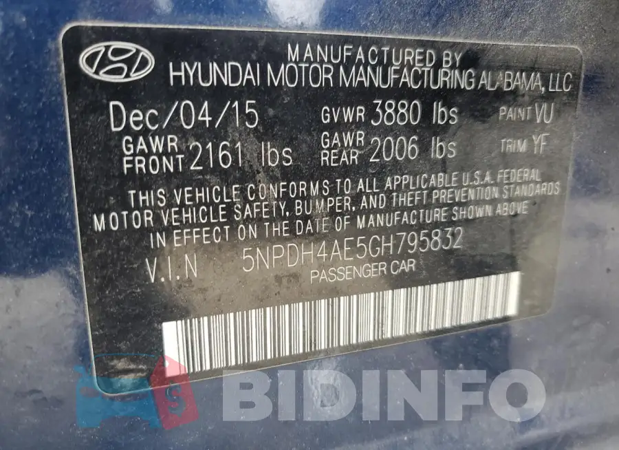 5NPDH4AE5GH795832 Photo# 12