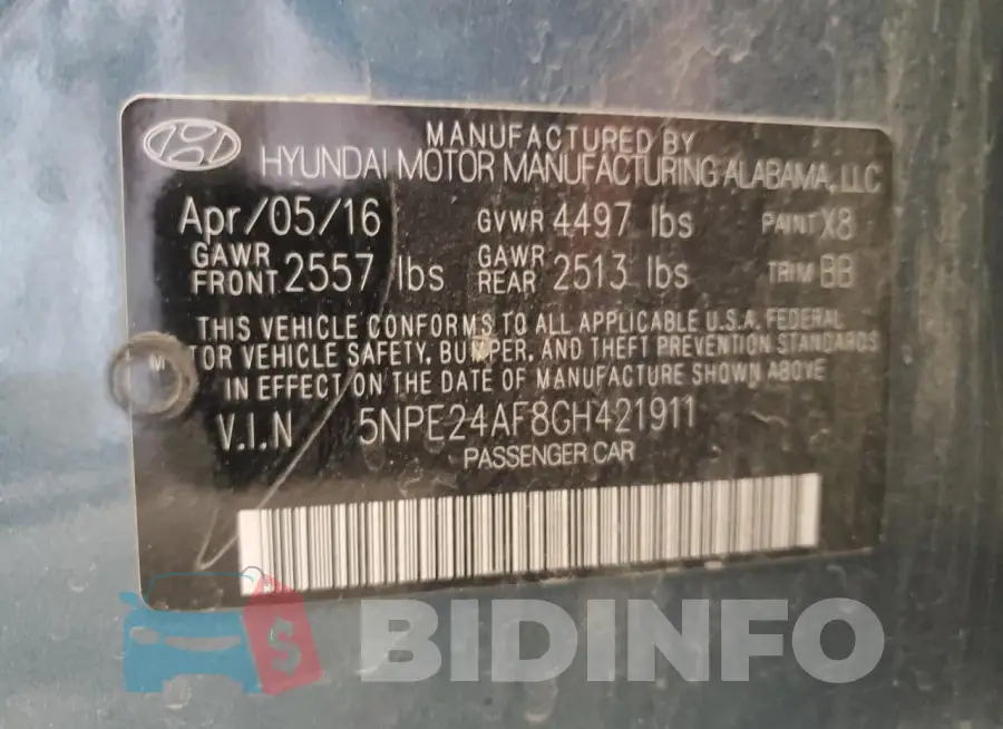 5NPE24AF8GH421911 Photo# 12