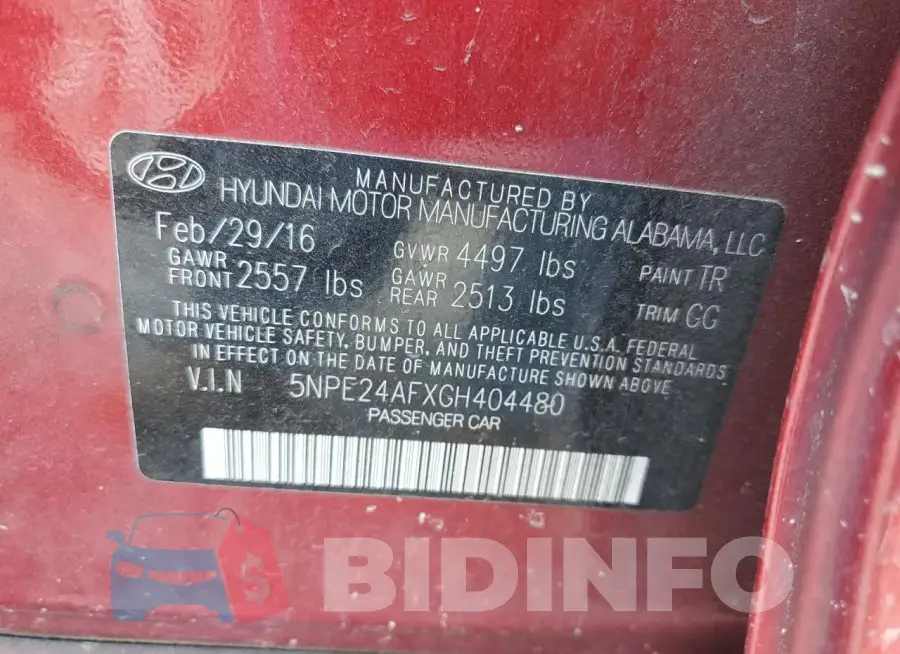 5NPE24AFXGH404480 Photo# 12