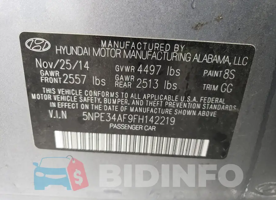 5NPE34AF9FH142219 Photo# 13