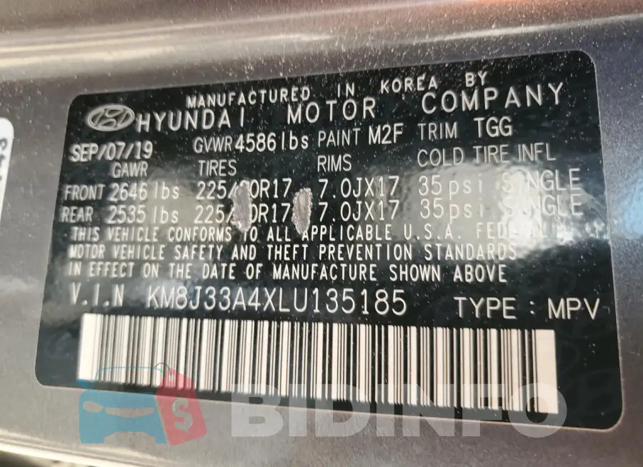 KM8J33A4XLU135185 Photo# 13