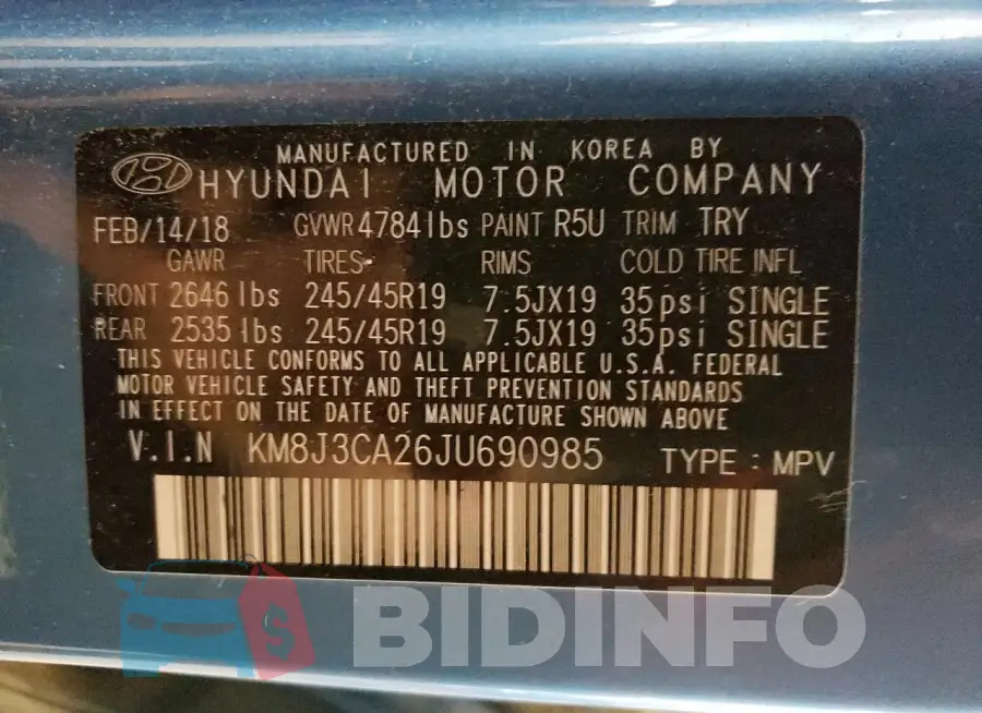 KM8J3CA26JU690985 Photo# 14