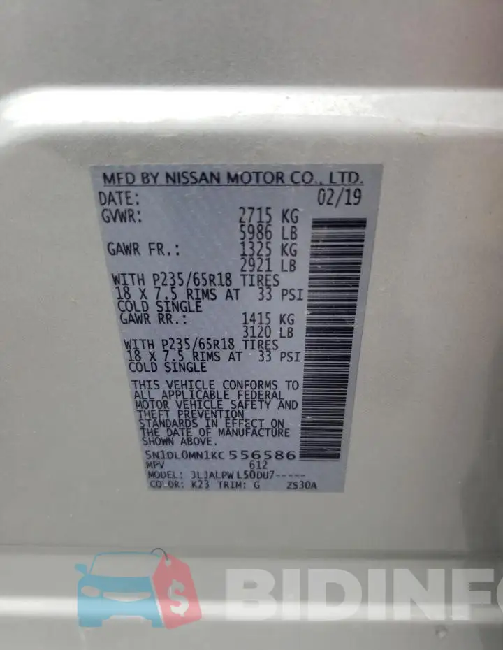 5N1DL0MN1KC556586 Photo# 13