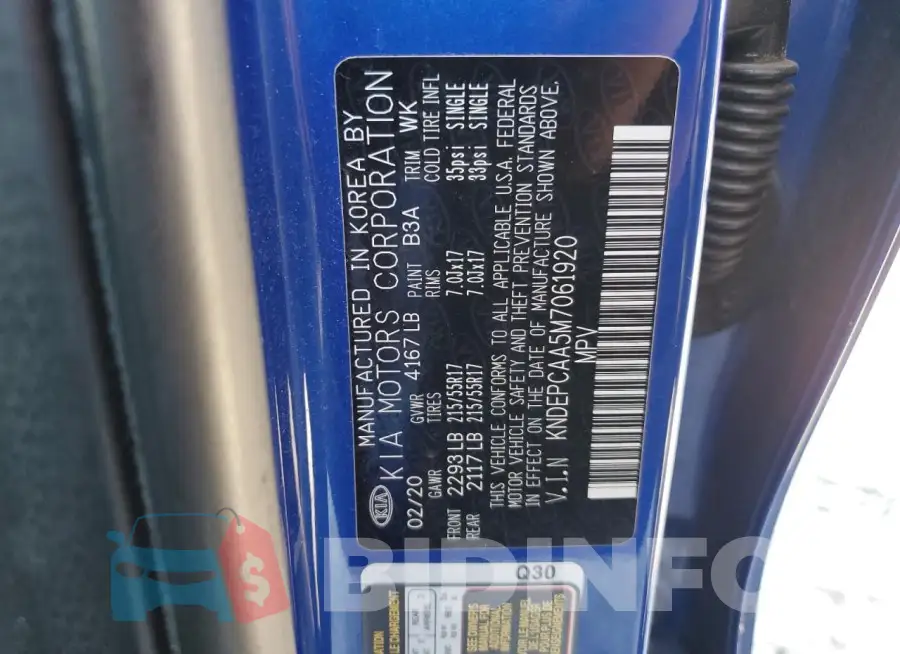 KNDEPCAA5M7061920 Photo# 13