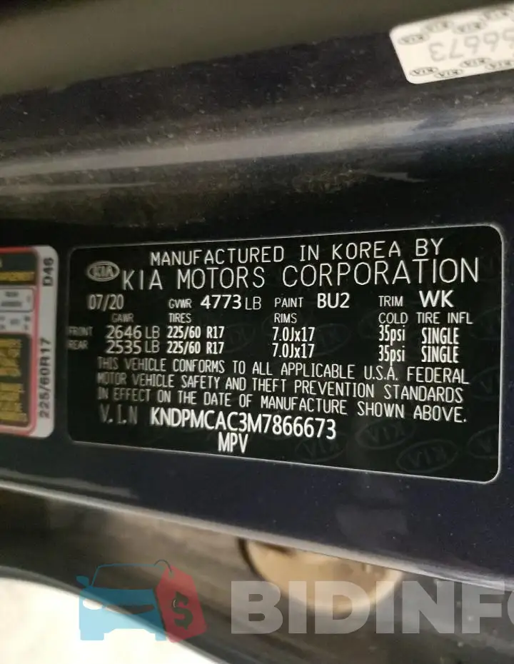 KNDPMCAC3M7866673 Photo# 13